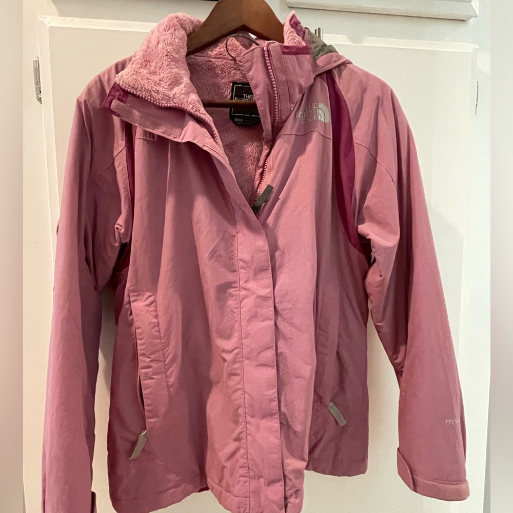 The North Face Hyvent Girls Jacket, size L, fuzzy Sherpa lining